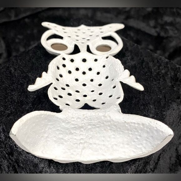 Retro 60s 70s Metal White Owl Earring Jewelry Holder Brown Moon Glow Lucite Eyes - Picture 5 of 7